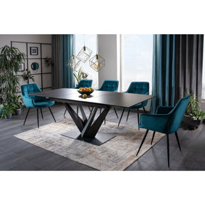 Masa extensibila SORENTO CERAMIC, sticla securizata/ceramica/metal, negru, 160-220x90x76 cm