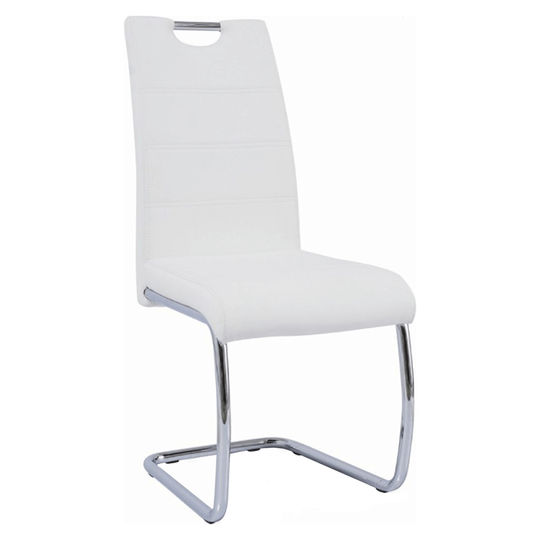 Scaun dining, alb/cusătură culoare deschisă, ABIRA NEW