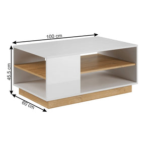 Masuta cafea CITY, PAL melaminat, alb/stejar grandson, 100x45,5x60 cm, cu un raft