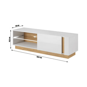 Comoda RTV CITY, PAL, stejar grandson/alb lucios, 138,1x40x45,5 cm