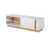 Comoda RTV CITY, PAL, stejar grandson/alb lucios, 138,1x40x45,5 cm