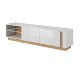 Comoda CITY RTV, stejar grandson/alb lucios, PAL melaminat/sticla, cu iluminare LED, 187,5x45,5x40 cm