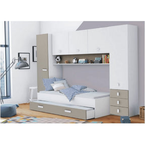 Mobila dormitor TIDY, alb/gri-maro taupe, 304x53,5x203 cm