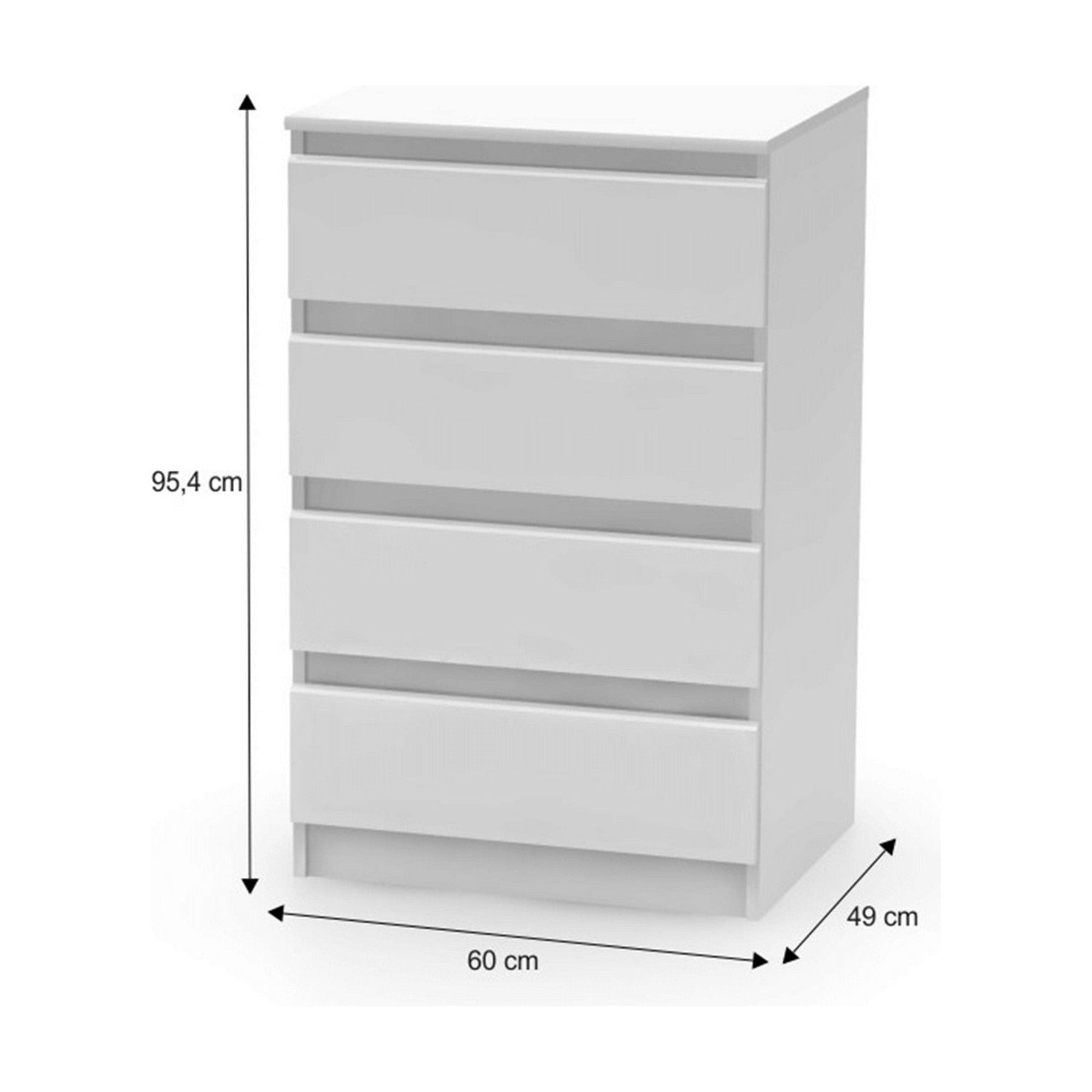 Comoda cu sertare HANY NEW 014, PAL laminat, alba, 60x49x95,4 cm