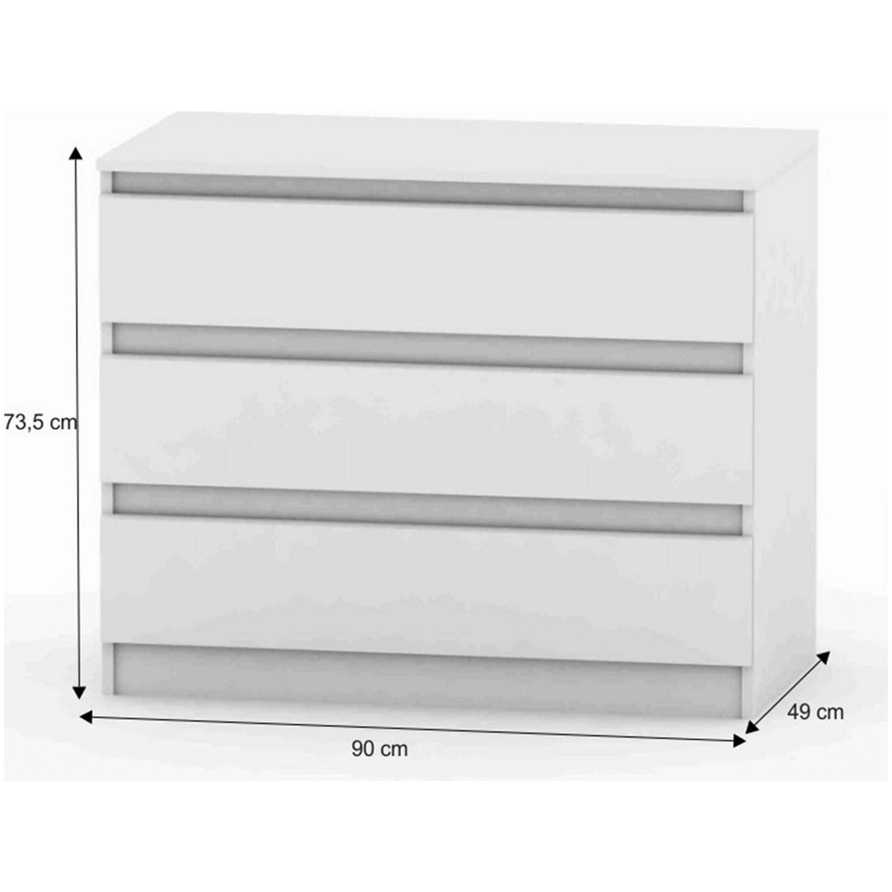Comoda cu sertare HANY NEW 003, PAL laminat, alba, 90x49x73,5 cm