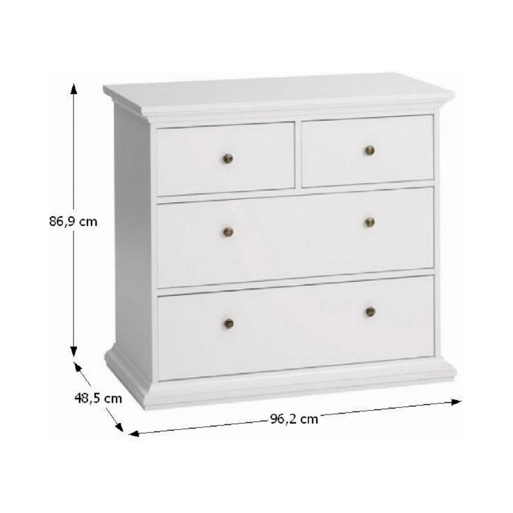 Comoda PARIS, cu 4 sertare, alb, PAL înfoliat, 96,2x86,9x48,5 cm