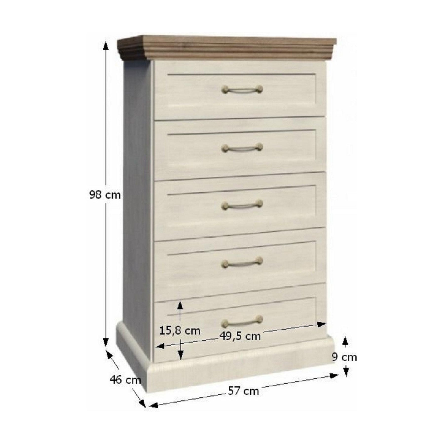 Comoda cu sertare ROYAL KS5, PAL melaminat, pin nordic/stejar, 57x98x46 cm