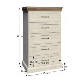 Comoda cu sertare ROYAL KS5, PAL melaminat, pin nordic/stejar, 57x98x46 cm