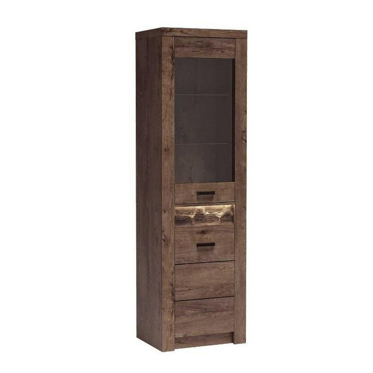 Vitrina INDIANAPOLIS I4, frasin inchis, PAL laminat/furnir ABS/metal, 56x42x192 cm