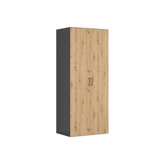 Dulap FLEX, gri grafit/stejar artisan, PAL, cu 2 usi, 100x66x240 cm