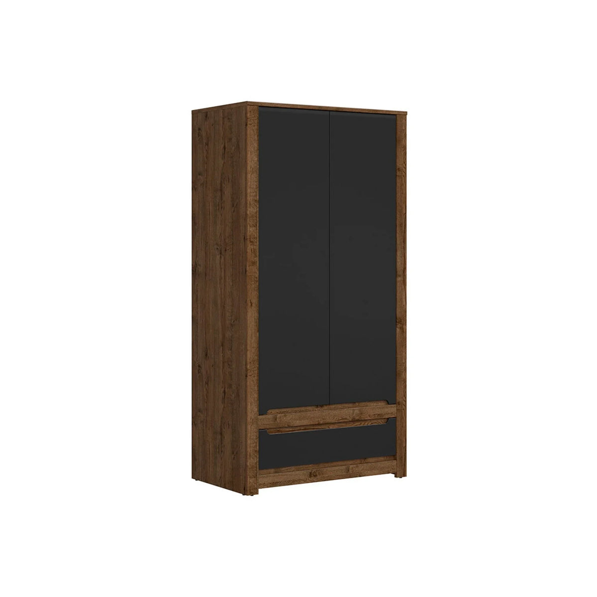 Dulap RUSO, stejar/negru mat, PAL laminat, cu 2 usi si un sertar, 104x61x205 cm
