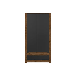 Dulap RUSO, stejar/negru mat, PAL laminat, cu 2 usi si un sertar, 104x61x205 cm