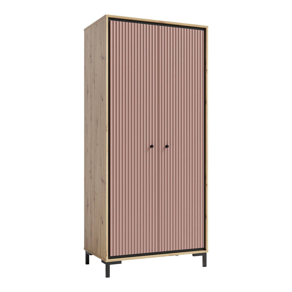 Dulap PARII PA01, stejar artisan/roz, PAL laminat, 89x54x196 cm
