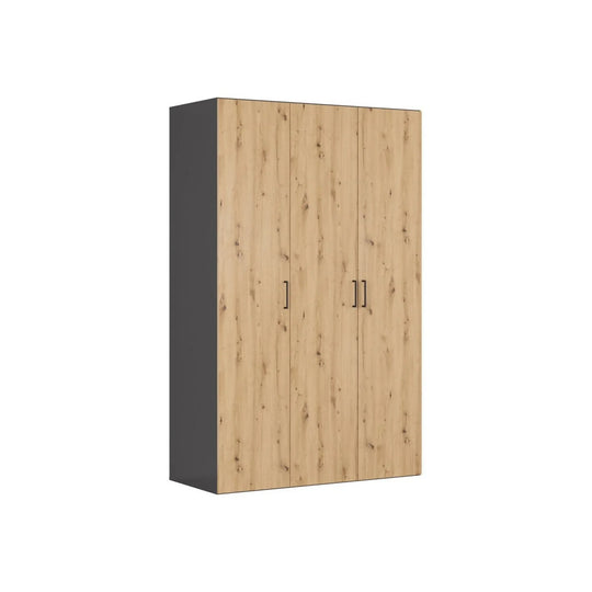 Dulap FLEX, gri grafit/stejar artisan, PAL, cu 3 usi, 150x66x240 cm