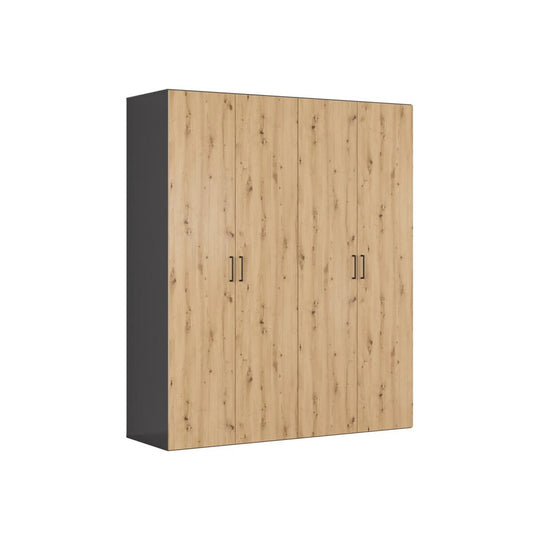 Dressing FLEX, gri grafit/stejar artisan, PAL, cu 4 usi, 200x66x240 cm