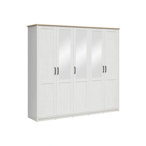 Dressing LOKSA, pin alb/stejar grandson, PAL laminat, cu 5 usi, 241x58x220 cm