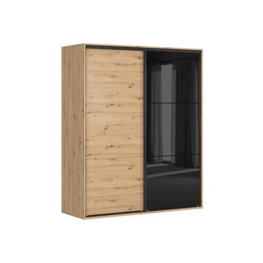 Dulap FLEX, stejar artisan/negru lucios, PAL, cu 2 usi glisante, 180x66x218 cm