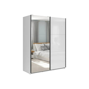 Dulap TETRIX, alb lucios, PAL, cu 2 usi si oglinda, 154x60x196 cm
