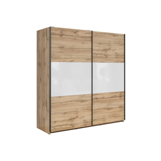 Dressing TETRIX, stejar wotan/alb lucios, PAL, cu 2 usi, 220x60x196 cm