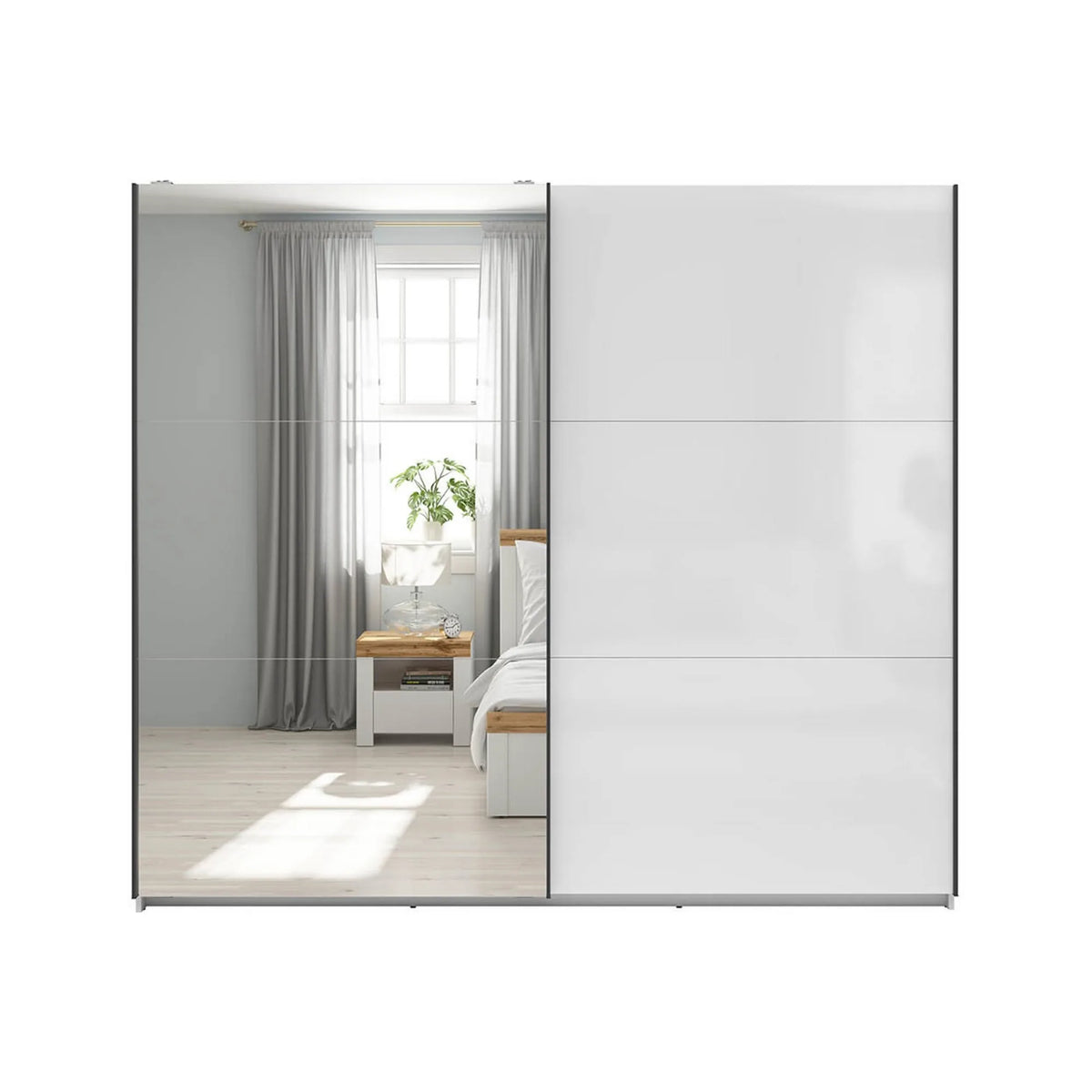 Dressing TETRIX, alb lucios, PAL, cu 2 usi si oglinda, 220x60x196 cm