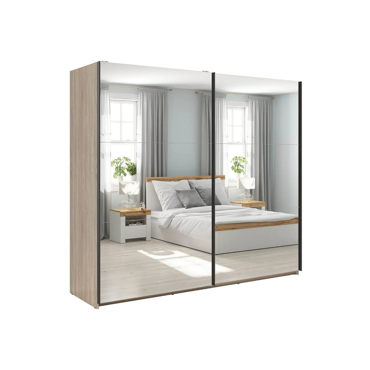 Dressing TETRIX, stejar sonoma, PAL, cu 2 usi si oglinzi, 220x60x196 cm