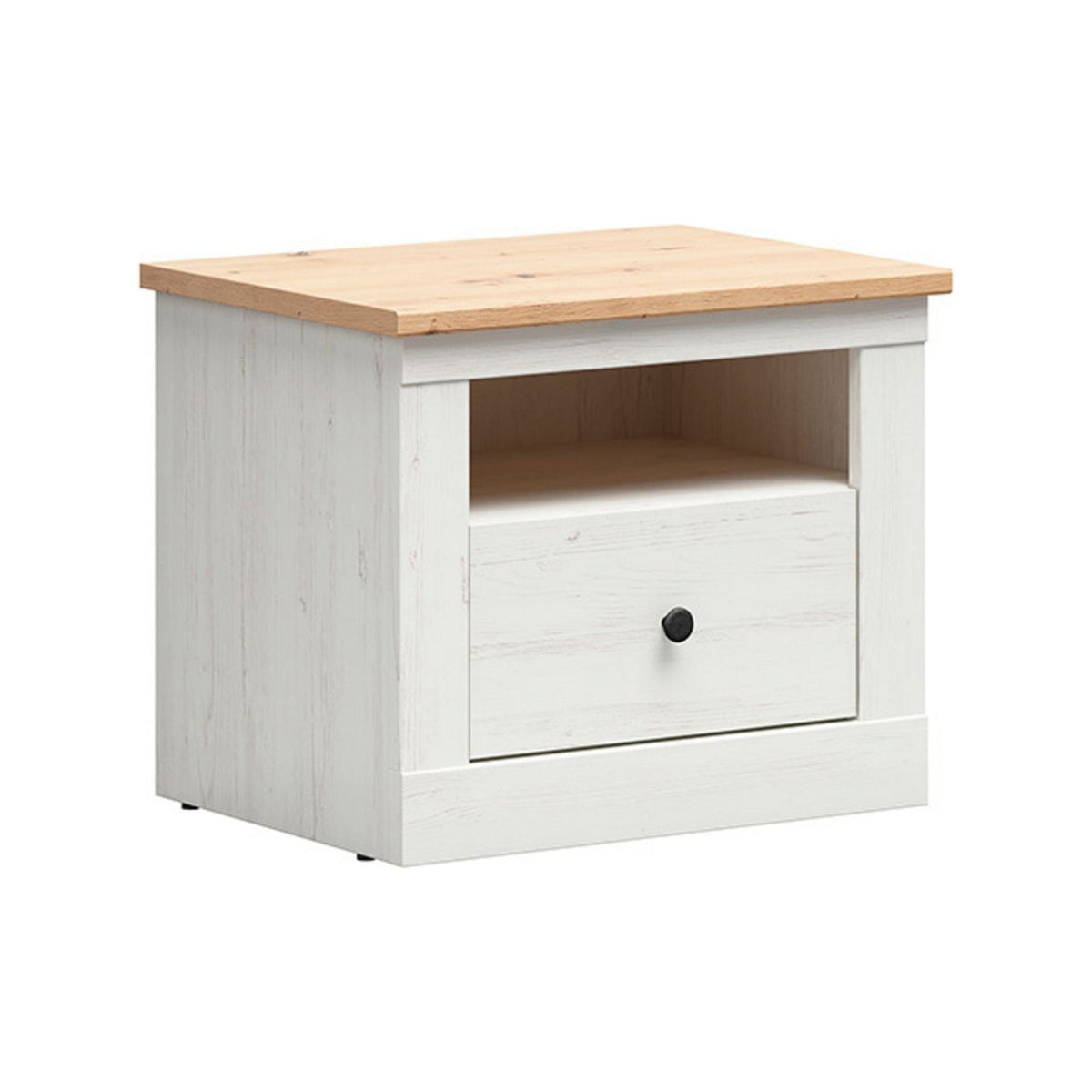 Noptiera FRIJA, alb pin andersen/stejar artizanal,  58X43.5X48 cm