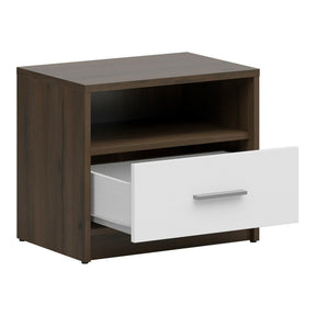 Noptiera NEPO PLUS, stejar inchis/alb, PAL laminat 50x34x43 cm