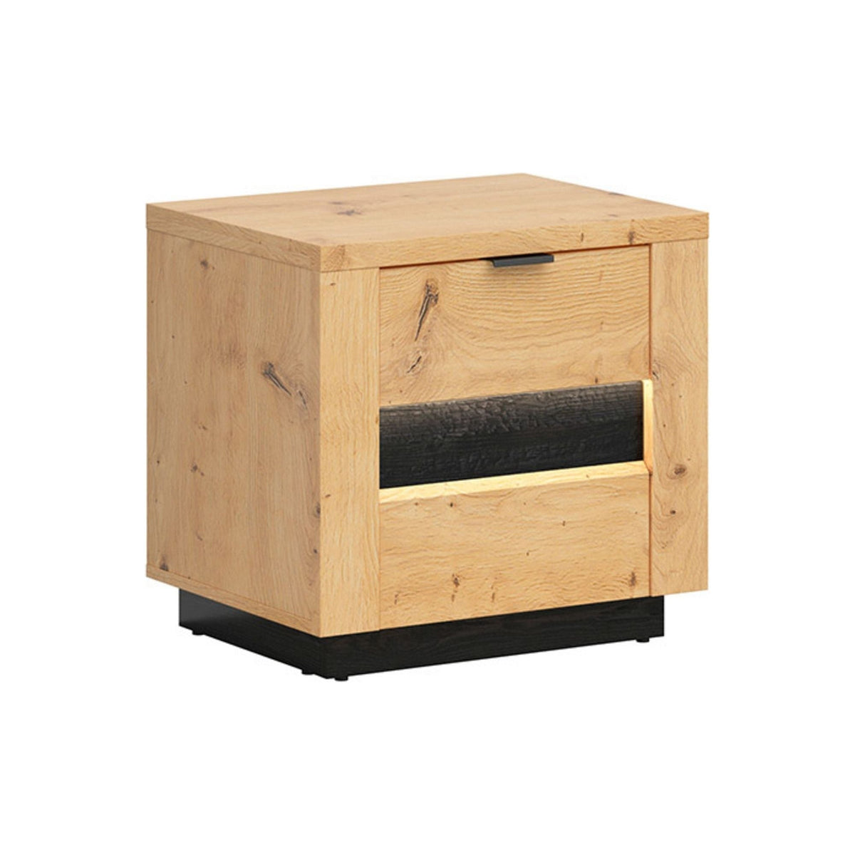 Noptiera OSTIA, stejar artizanal/negru, PAL, cu iluminare LED, 54x42x51.5 cm