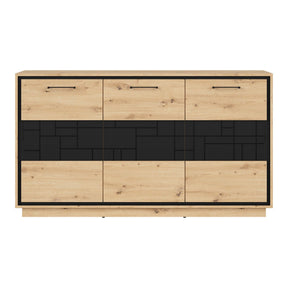 Comoda PONT, stejar artizanal/negru mat, PAL, 160x42x90 cm