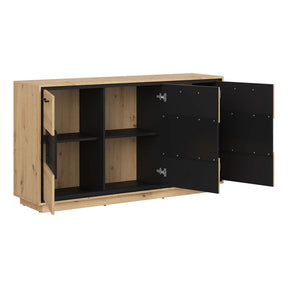 Comoda PONT, stejar artizanal/negru mat, PAL, 160x42x90 cm