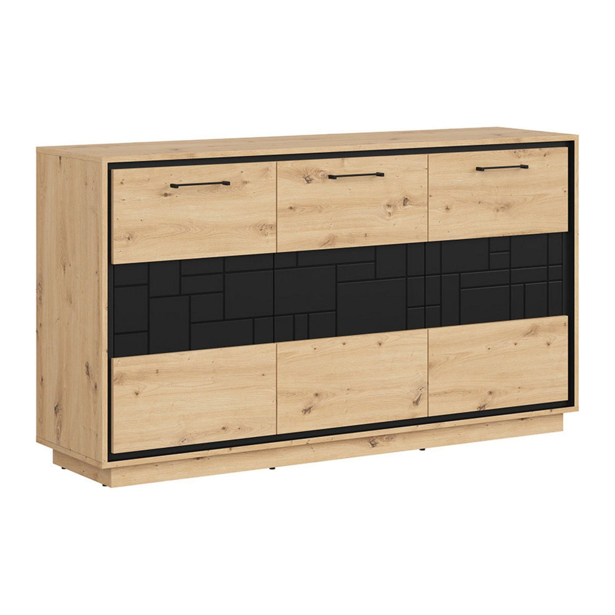 Comoda PONT, stejar artizanal/negru mat, PAL, 160x42x90 cm