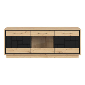 Comoda TV PONT, stejar artizanal/negru mat, PAL/sticla, 160x42x61.5 cm