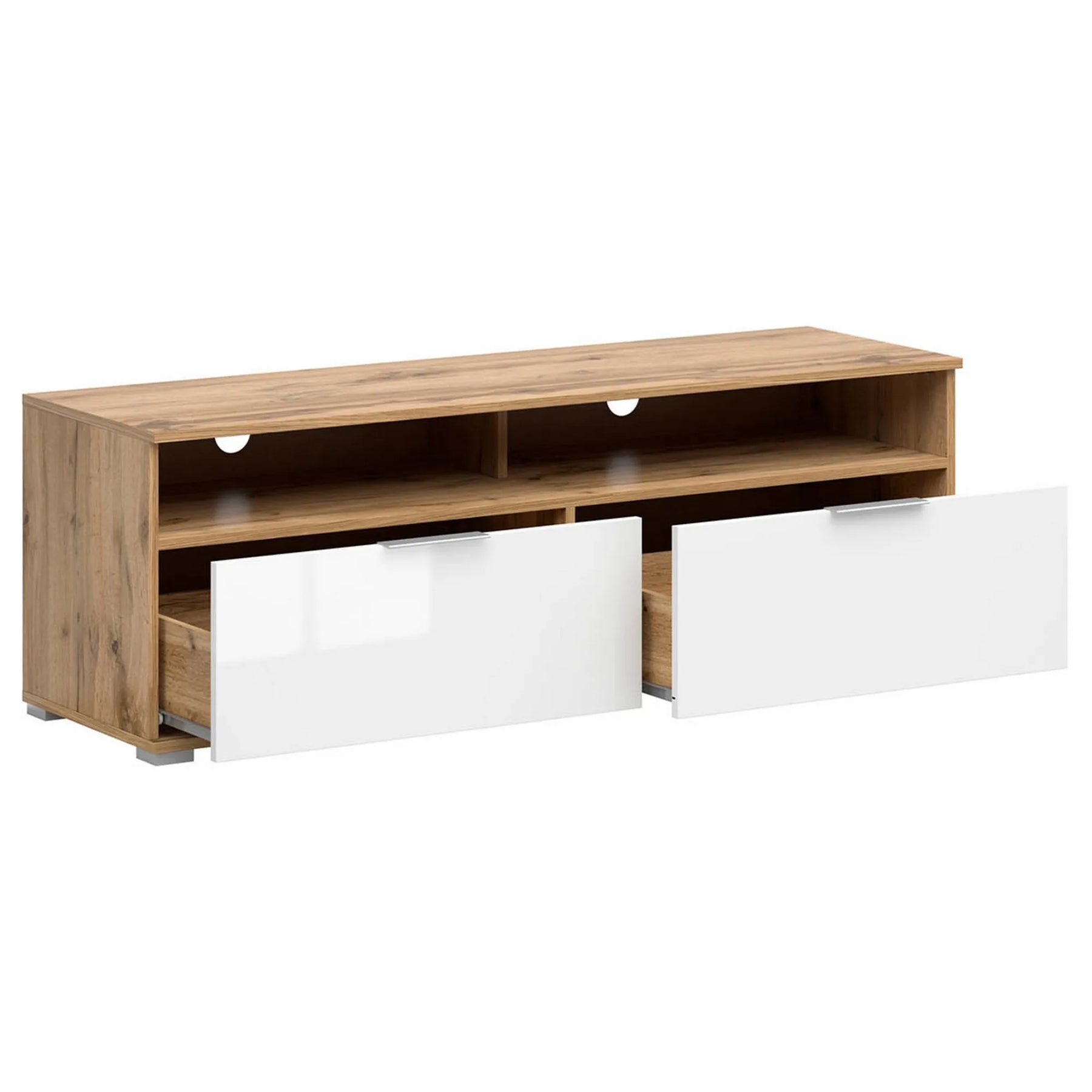 Comoda TV ZELE, stejar wotan/alb lucios, PAL laminat, 135x41x45 cm