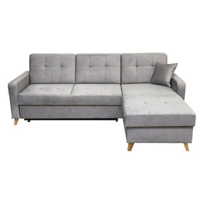 Coltar extensibil LARS, universal, stofa catifelata gri - Voss 07, cu lada depozitare, 223x161x83 cm