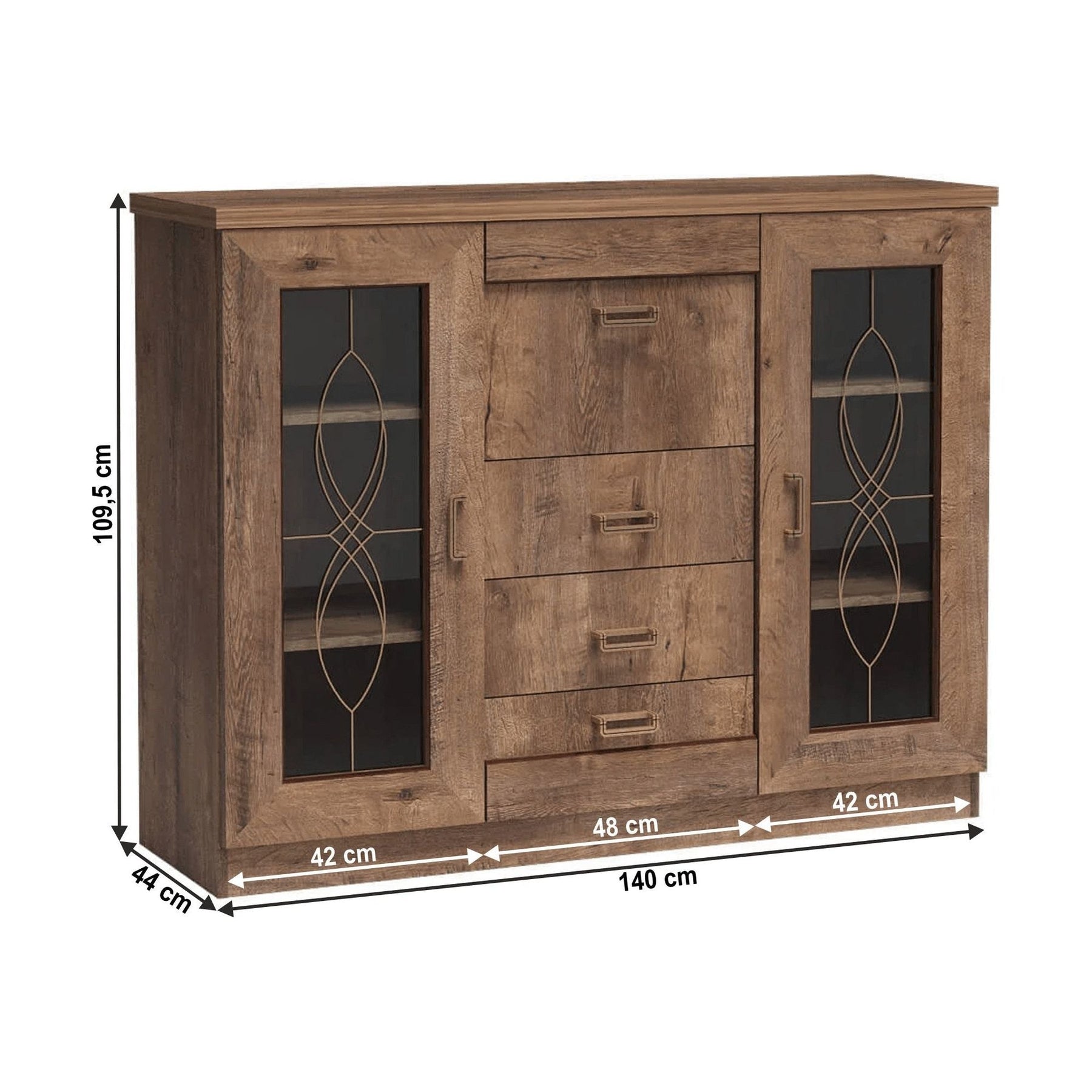 Comoda TEDY TYP T14, PAL, stejar lefkas, 140x44x109.5 cm