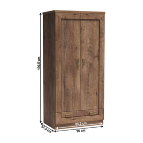 Dulap dormitor TEDY Typ T7, PAL melaminat, stejar lefkas, 90x57x190 cm, 2 usi si 1 sertar