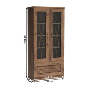 Vitrina living TEDY Typ T8, PAL melaminat, stejar lefkas, 90x44x190 cm, 2 usi si 2 sertare