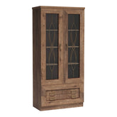Vitrina living TEDY Typ T8, PAL melaminat, stejar lefkas, 90x44x190 cm, 2 usi si 2 sertare