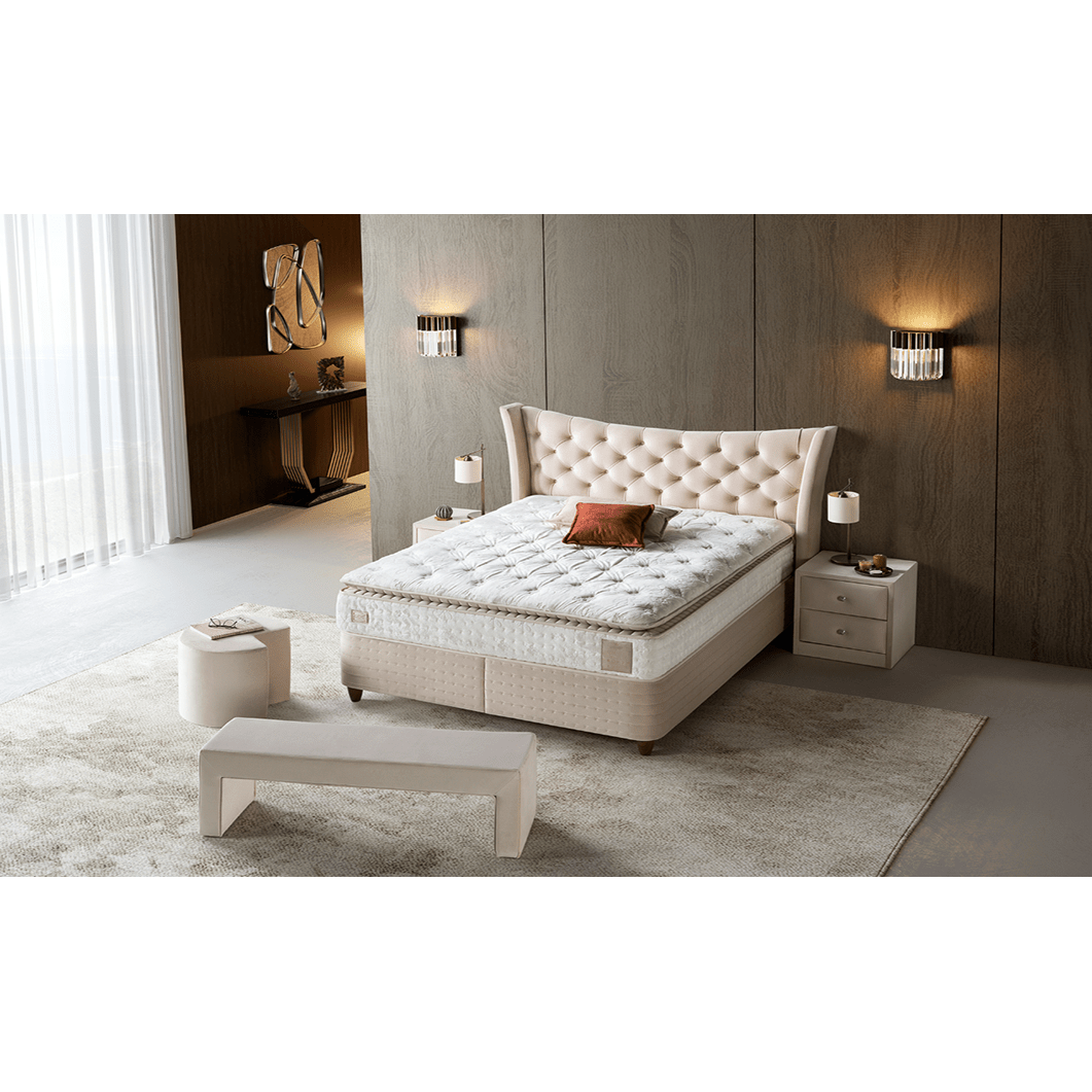 Taburet LINCOLIN, stofa catifelata crem, 50x50x42 cm