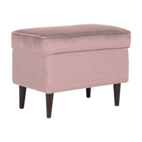 Taburet roz cu picioare din lemn, ideal pentru un living elegant – primabucata