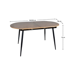 Masa extensibila TAMERON, stejar inchis/negru, 150/190x80x75 cm