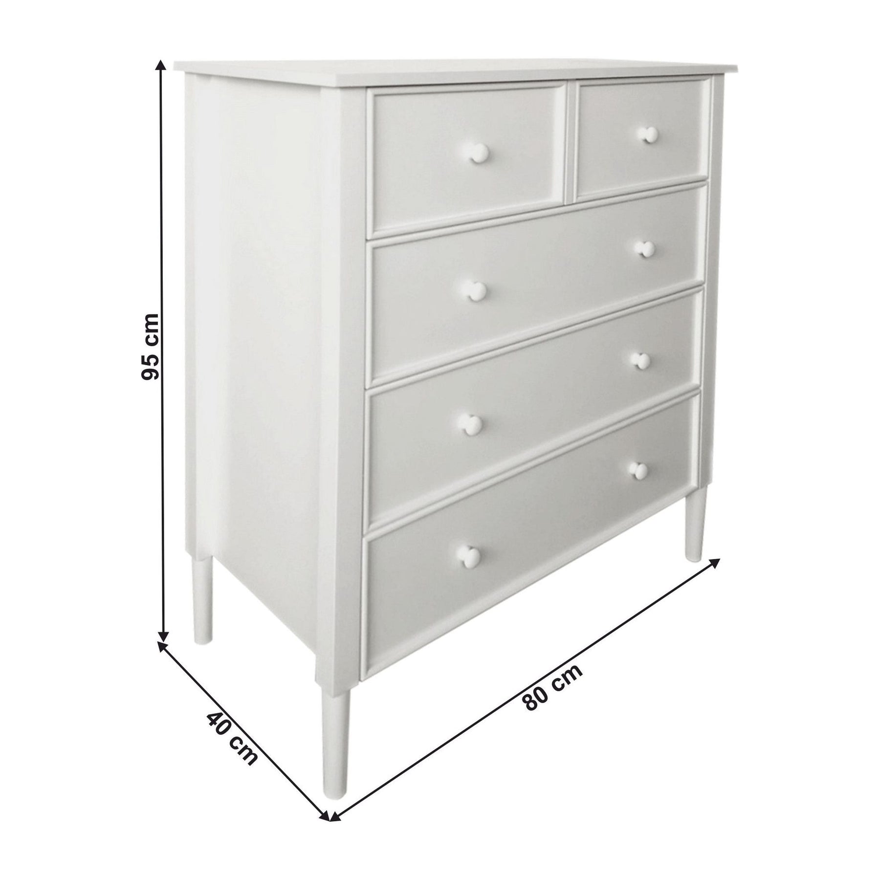 Comoda TEANA, alba, cu 5 sertare, 80x40x95 cm