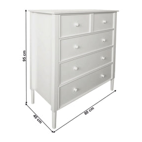 Comoda TEANA, alba, cu 5 sertare, 80x40x95 cm