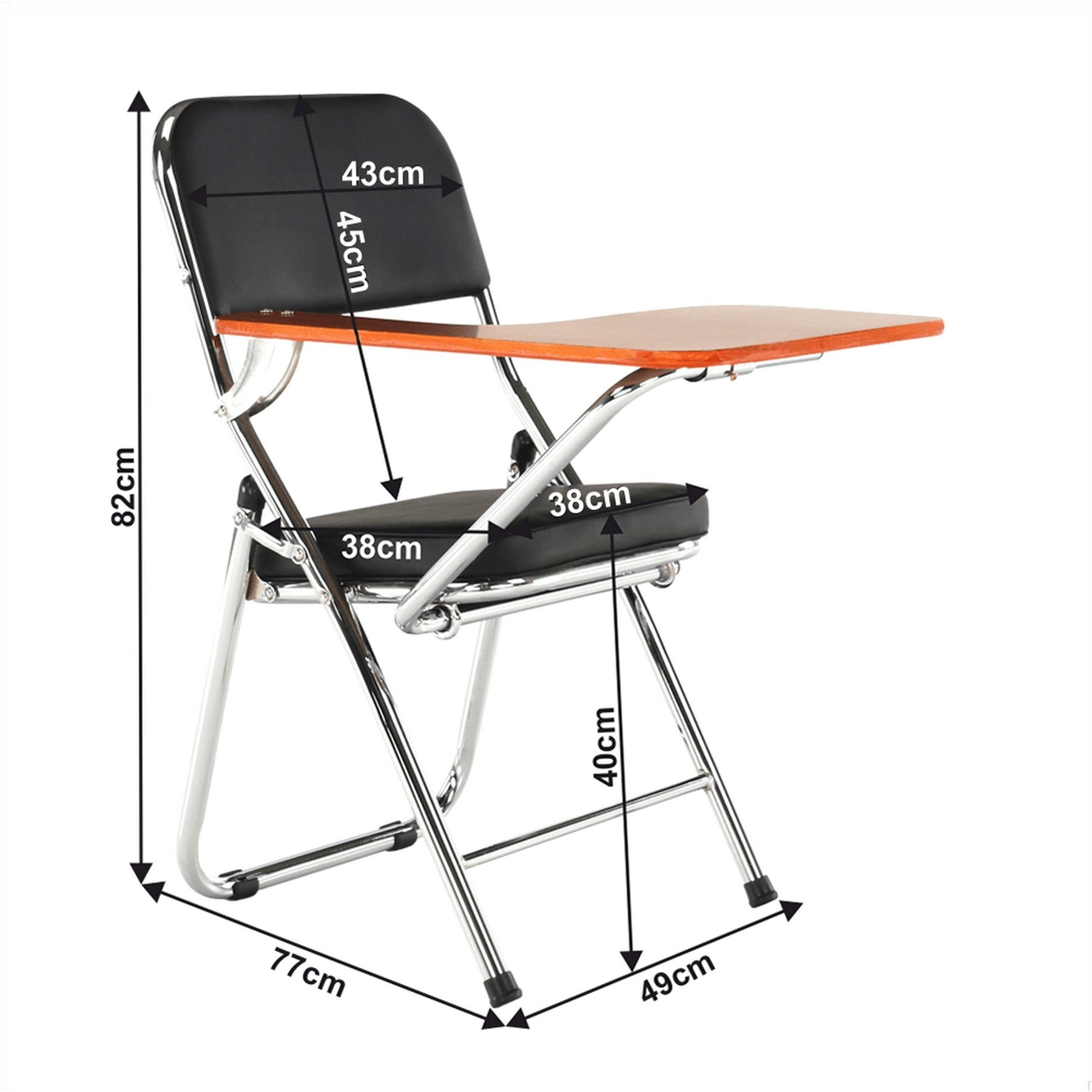 Scaun conferinta cu masuta TEKER, negru/crom, piele ecologica/lemn/metal, 49x82x77 cm