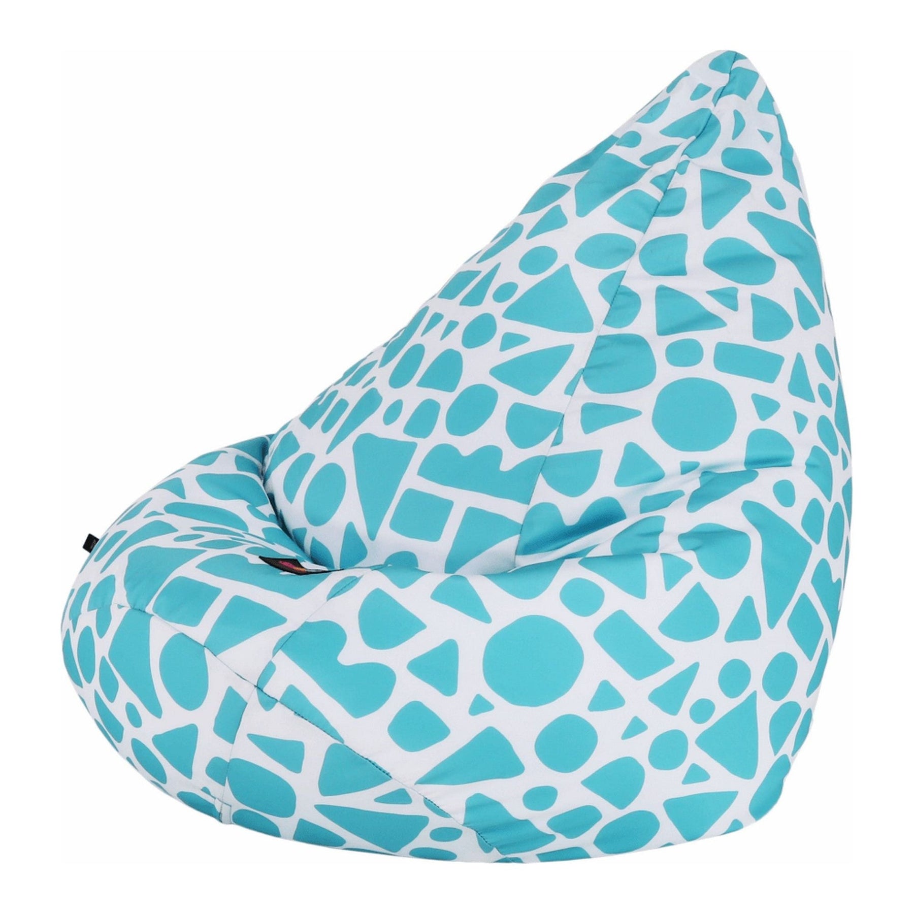 Fotoliu puf TELDIN, material textil/biluțe din polistiren, alb/turcoaz/cu model, 75x110x75 cm