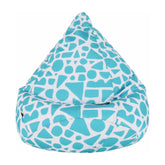 Fotoliu puf TELDIN, material textil/biluțe din polistiren, alb/turcoaz/cu model, 75x110x75 cm