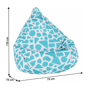 Fotoliu puf TELDIN, material textil/biluțe din polistiren, alb/turcoaz/cu model, 75x110x75 cm