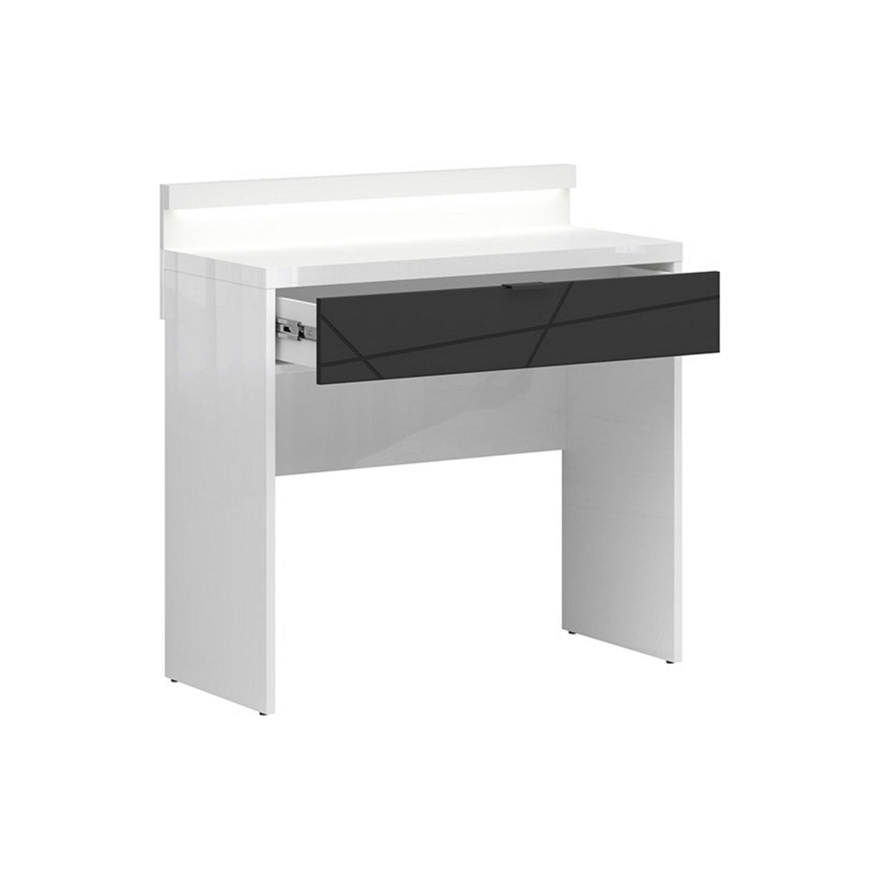 Masa de toaleta FORN, alb lucios/negru mat, PAL, cu iluminare LED, 90x40x91.5 cm