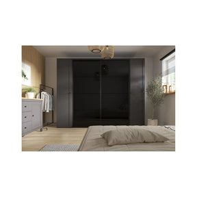 Dressing FLEX, gri grafit/negru lucios, PAL, cu 4 usi glisante, 220x66x218 cm
