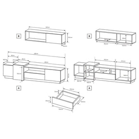 Set living TRIO, stejar auriu/alb, PAL, 220x45x180 cm